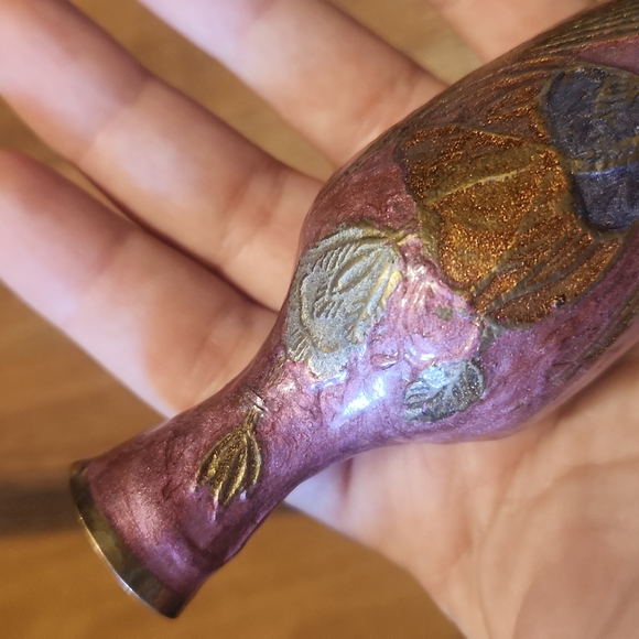 Vintage Brass Enameled Floral Bud Vase - Picture 8 of 12